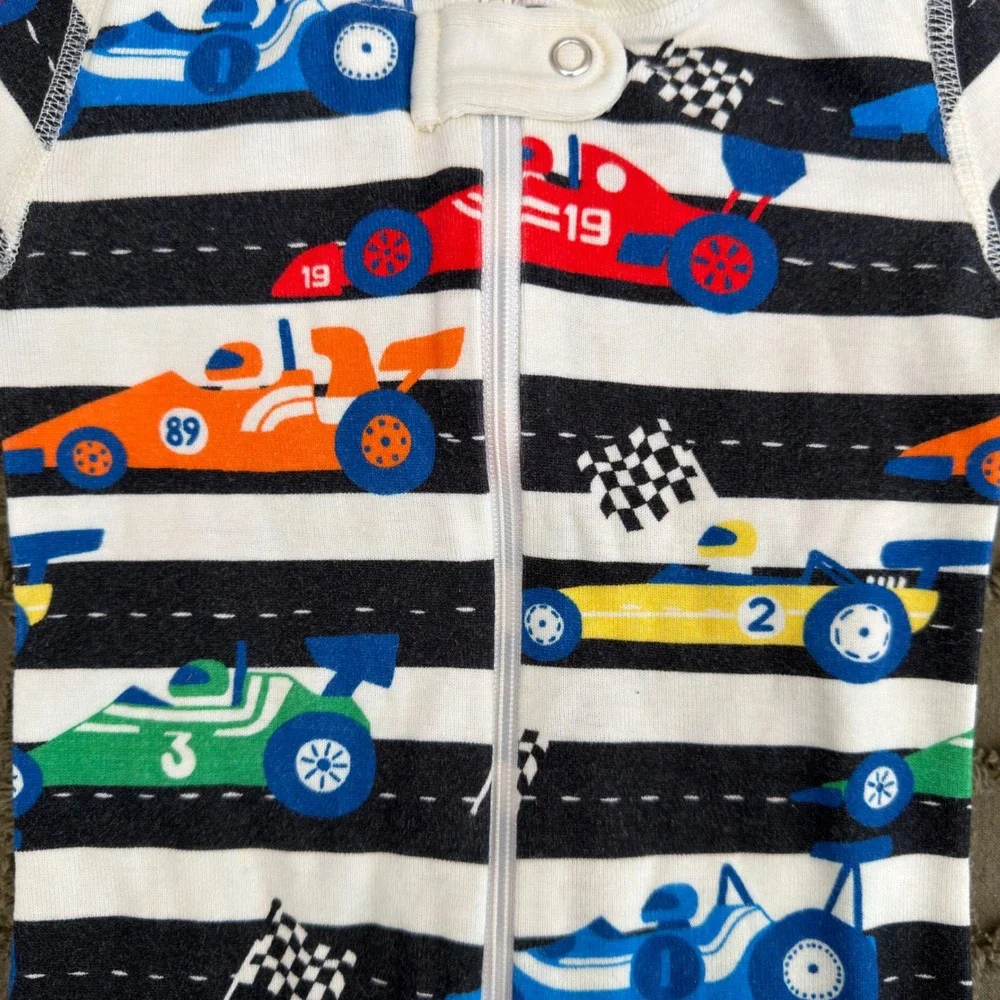 Hanna Andersson Jumper Kids 12-18 Months White Race Car Sleepwear Organic Cotton